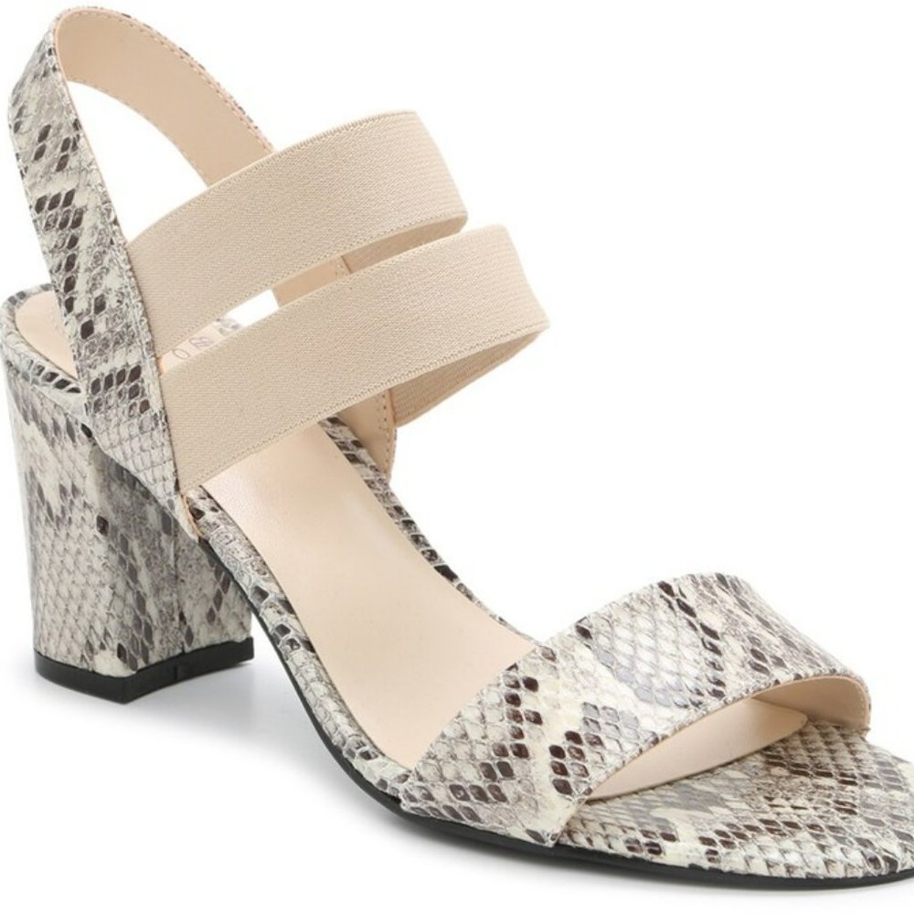 Bandolino Devin Heeled Sandal Cream Snake Print Faux Leather